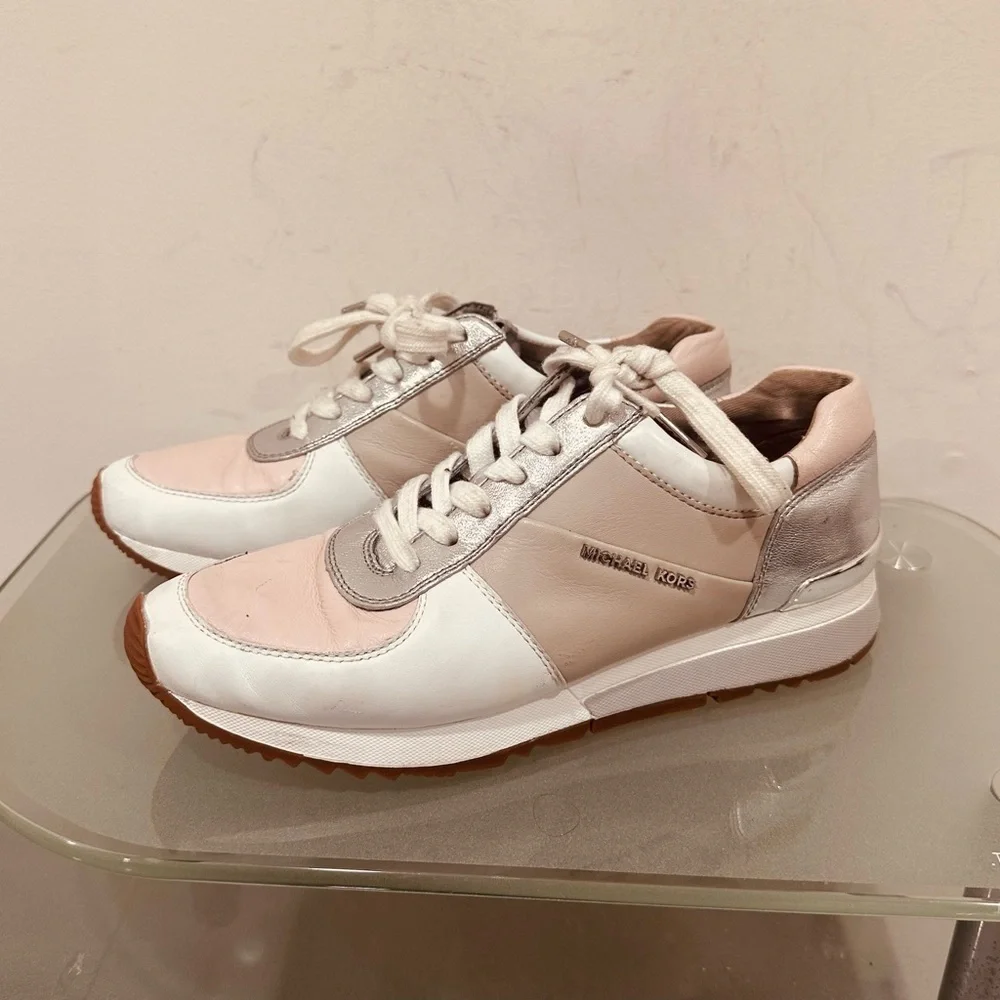 Michael KORS ALLIE Cement Soft Pink Silver Trainer Sneakers US 8